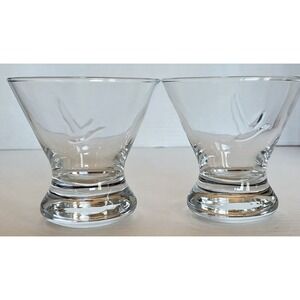 Grey Goose Vodka Cocktail Glass Pair Clear Glass Raised Goose Design 3.75" Tall
